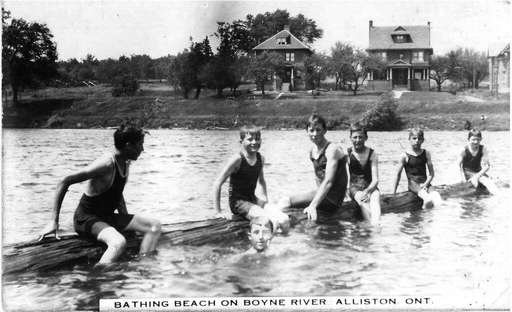 Swimming in the millpond, c.1917, looking north to Fletcher Crescent.